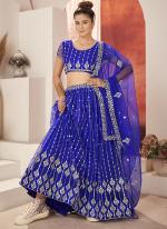 Net Royal Blue Wedding Wear Embroidery Sequence Work Lehenga Choli